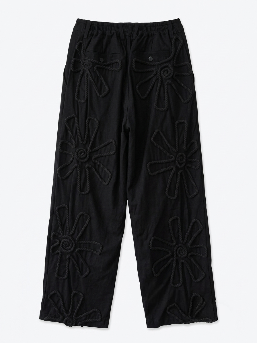 The Black Textured Linen Trousers