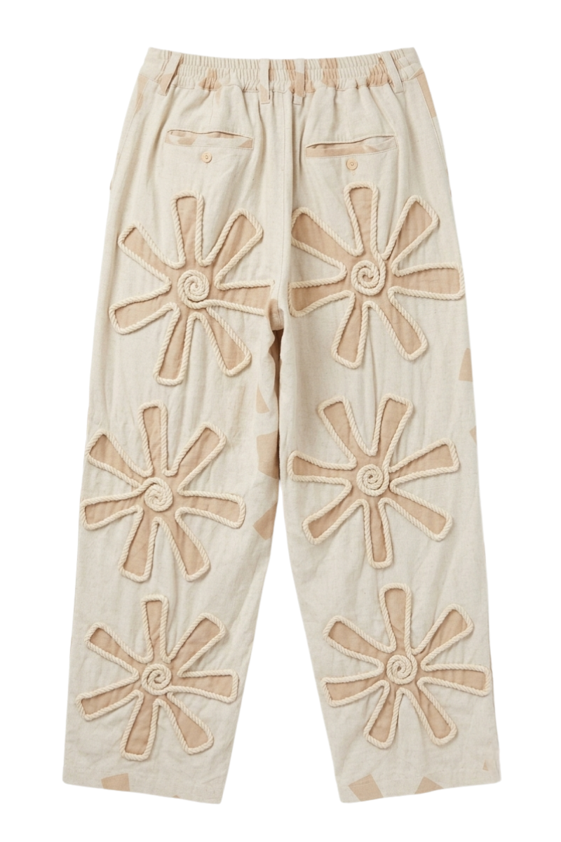 The beige Textured Linen Trousers